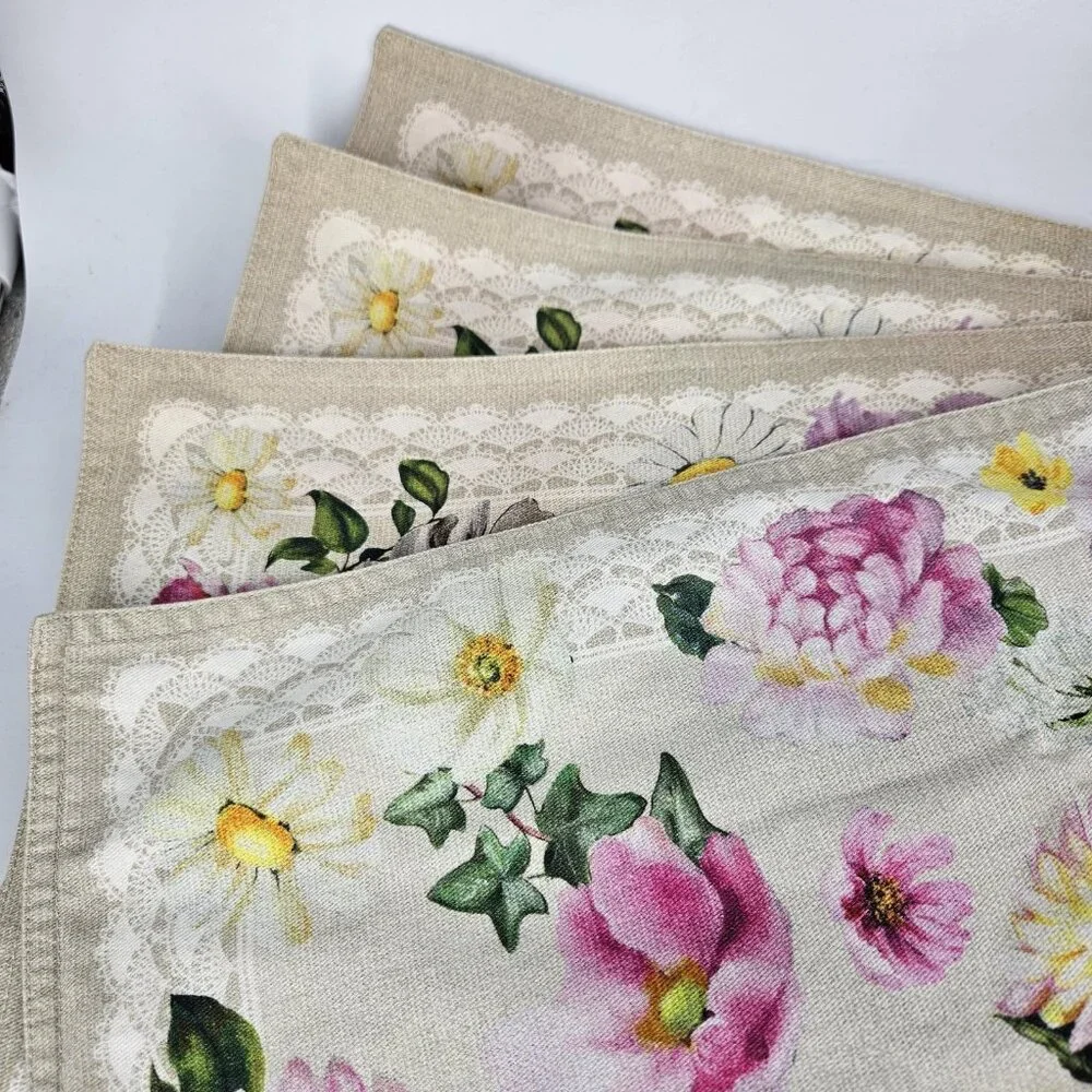 Maison D' Hermine Spring Pink Floral Cotton Placemats Set 4 Dining Table Decor